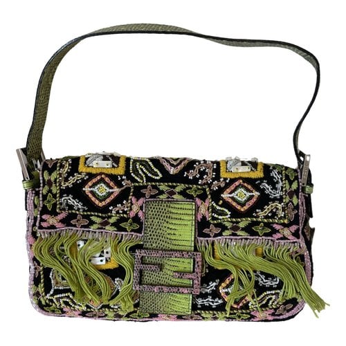 Pre-owned Fendi Baguette Cloth Handbag In Green