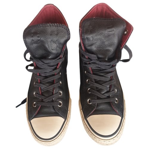 Pre-owned Converse Leather High Trainers In Black