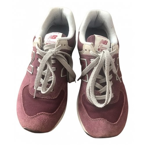 Pre-owned New Balance 574 Leather Trainers In Burgundy
