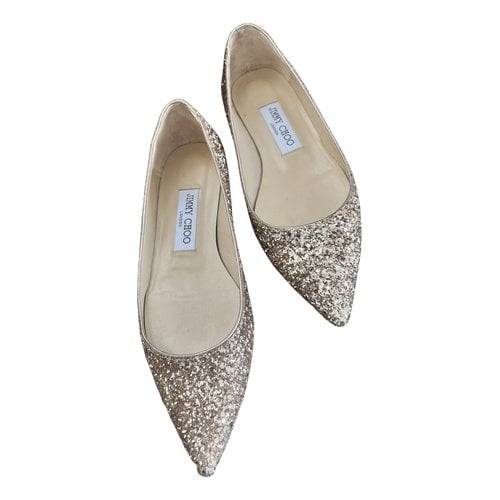 Pre-owned Jimmy Choo Glitter Ballet Flats In Gold