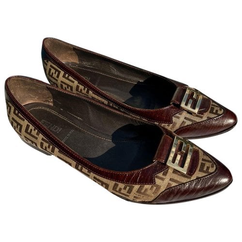 Pre-owned Fendi Leather Ballet Flats In Brown