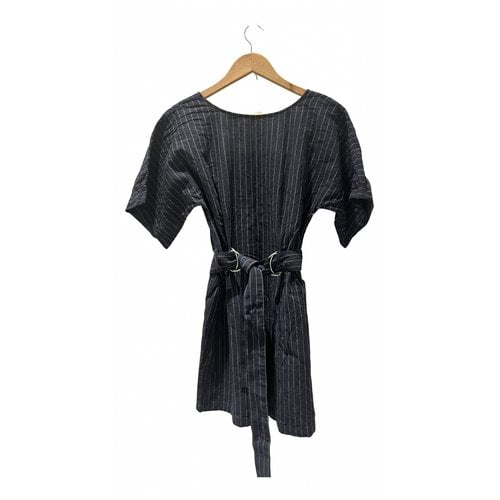 Pre-owned Finders Keepers Linen Mid-length Dress In Navy