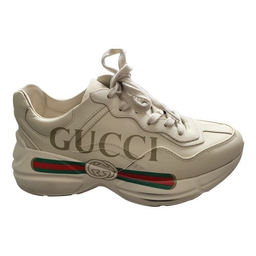 Pre-owned Gucci Leather Trainers In Beige