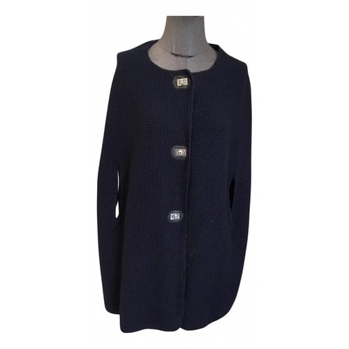 Pre-owned Sandro Wool Poncho In Navy