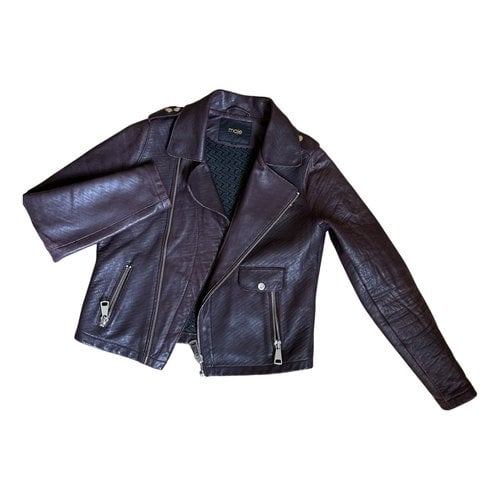 Pre-owned Maje Spring Summer 2019 Leather Jacket In Burgundy