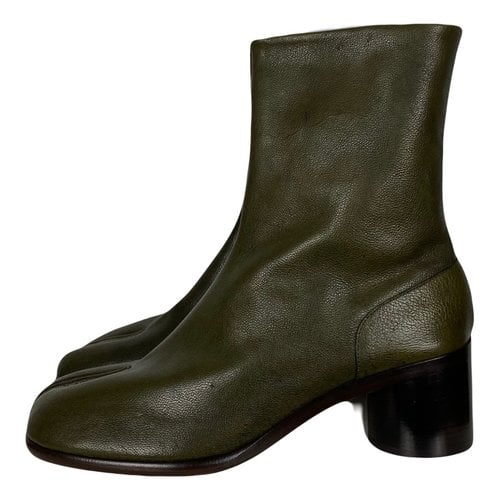 Pre-owned Maison Margiela Tabi Leather Boots In Khaki