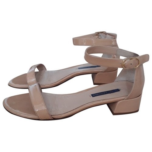Pre-owned Stuart Weitzman Patent Leather Sandal In Beige
