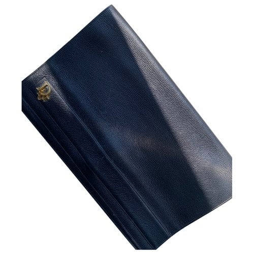 Pre-owned Dior Leather Clutch Bag In Navy