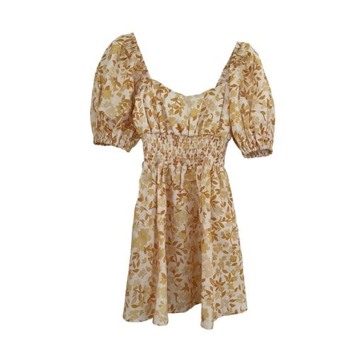 Pre-owned Peony Linen Mini Dress In Yellow