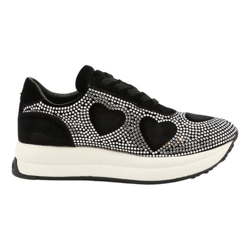 Pre-owned Moschino Love Glitter Trainers In Black