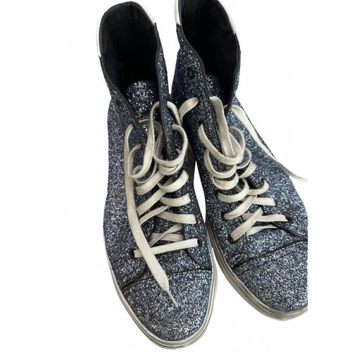 Pre-owned Saint Laurent Glitter High Trainers In Blue