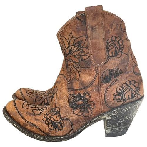 Pre-owned Mexicana Leather Western Boots In Brown