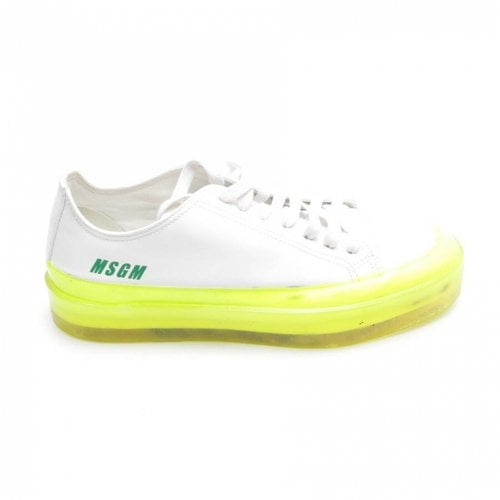 Pre-owned Msgm Leather Trainers In White