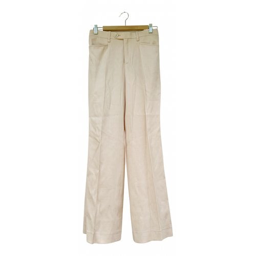 Pre-owned Chloé Wool Straight Pants In Ecru