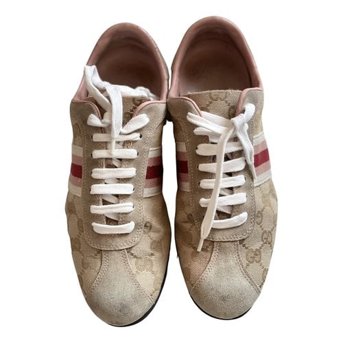 Pre-owned Gucci Cloth Trainers In Beige