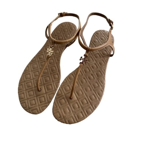 Pre-owned Tory Burch Leather Sandals In Beige