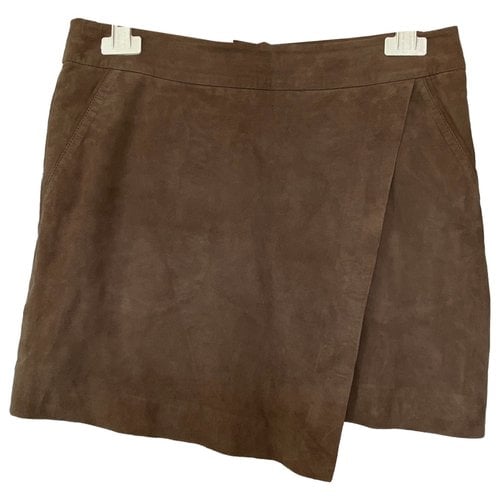 Pre-owned Berenice Leather Mid-length Skirt In Beige