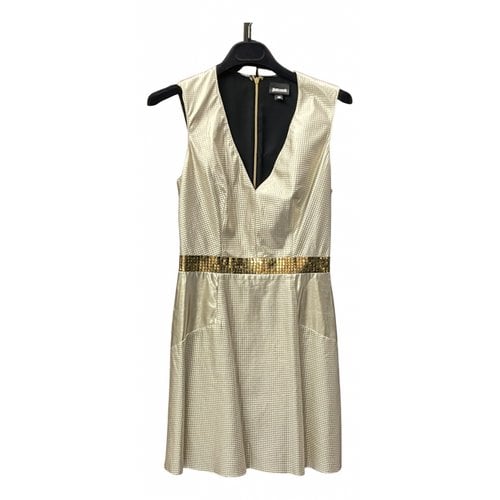 Pre-owned Just Cavalli Vegan Leather Mini Dress In Gold