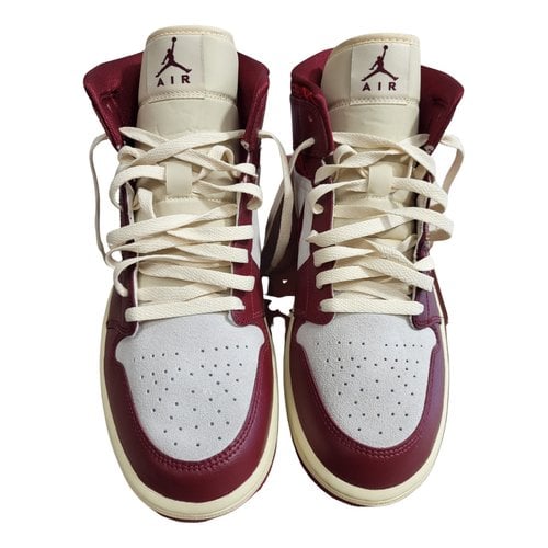 Pre-owned Jordan Leather High Trainers In Burgundy