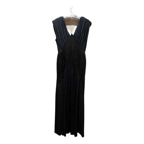 Pre-owned Azzaro Silk Maxi Dress In Black