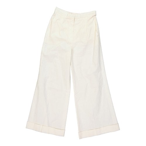 Pre-owned Chanel Linen Large Pants In Ecru