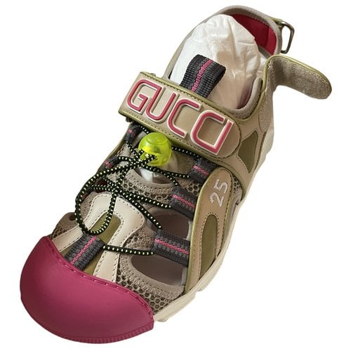 Pre-owned Gucci Aguru Crystal Leather Sandals In Multicolour