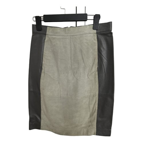 Pre-owned Iris & Ink Leather Mid-length Skirt In Grey