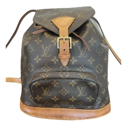 Pre-owned Louis Vuitton Montsouris Vintage Cloth Backpack In Brown