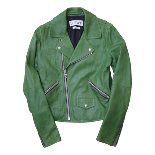 Pre-owned Loewe Leather Jacket In Green