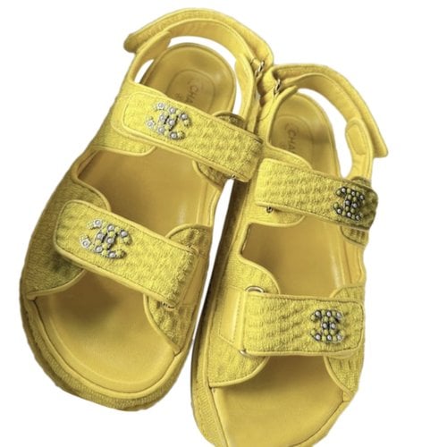 Pre-owned Chanel Dad Sandals Tweed Sandal In Yellow