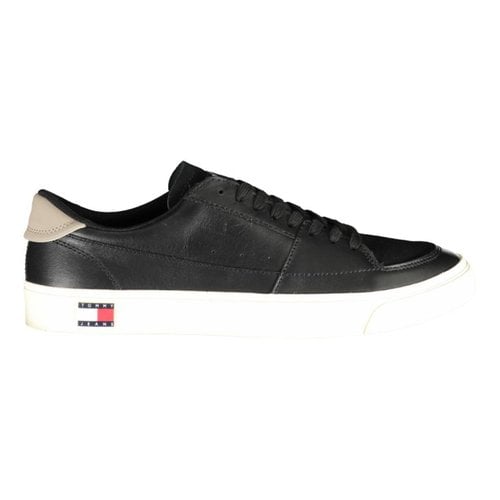 Pre-owned Tommy Jeans Leather Low Trainers In Black