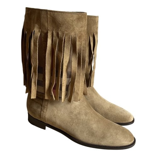 Pre-owned Burberry Western Boots In Beige