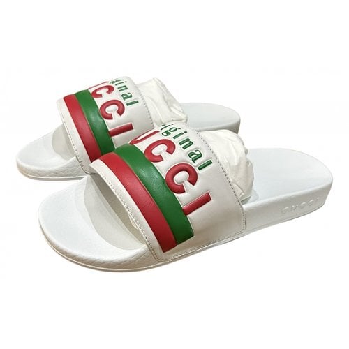 Pre-owned Gucci Leather Mules In White