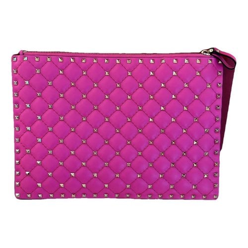 Pre-owned Valentino Garavani Rockstud Leather Clutch Bag In Pink