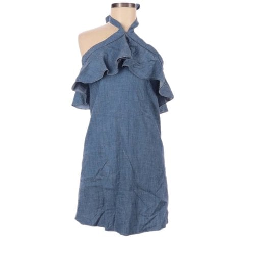 Pre-owned Alice And Olivia Linen Mini Dress In Blue
