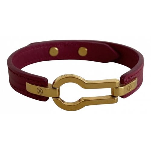 Pre-owned Louis Vuitton Leather Bracelet In Burgundy