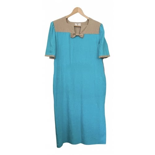 Pre-owned Valentino Linen Mid-length Dress In Turquoise