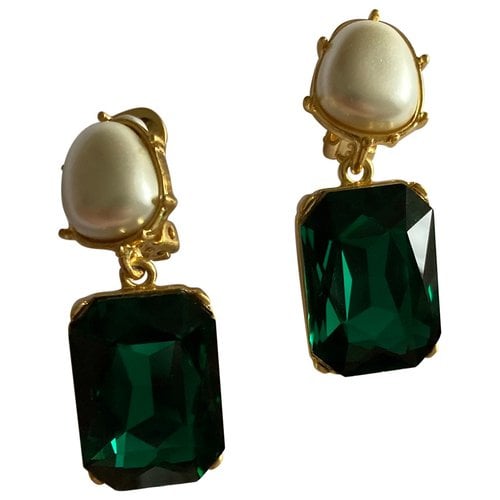 Pre-owned Oscar De La Renta Crystal Earrings In Green