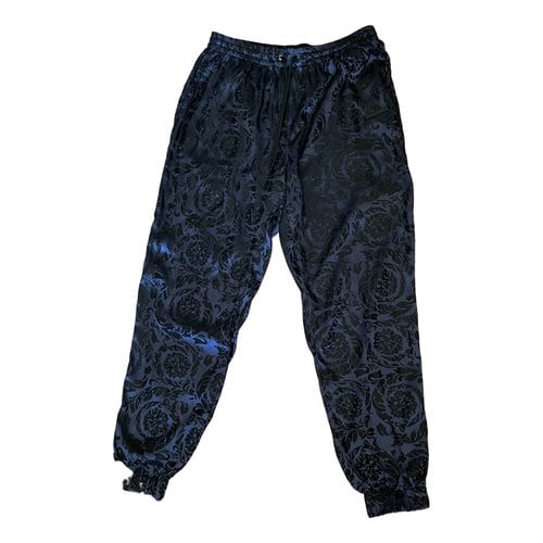 Pre-owned Versace Silk Trousers In Blue