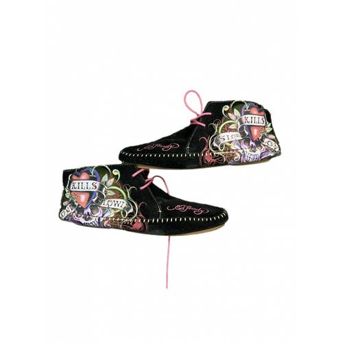 Pre-owned Ed Hardy Cloth Trainers In Black