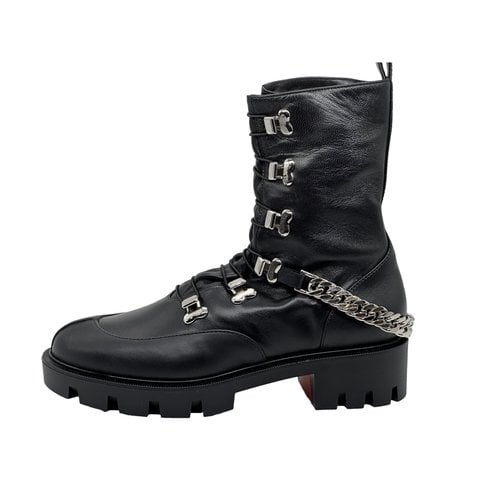Pre-owned Christian Louboutin Leather Biker Boots In Black