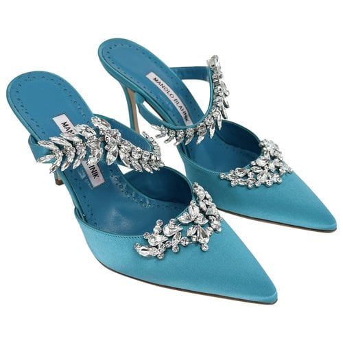Pre-owned Manolo Blahnik Leather Mules & Clogs In Blue
