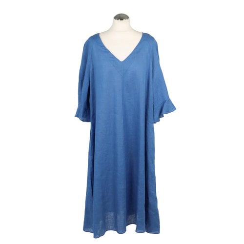 Pre-owned Elena Miro' Linen Mid-length Dress In Blue