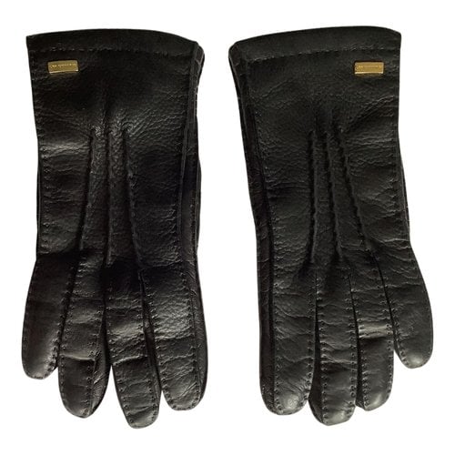 Pre-owned Les Copains Leather Gloves In Black