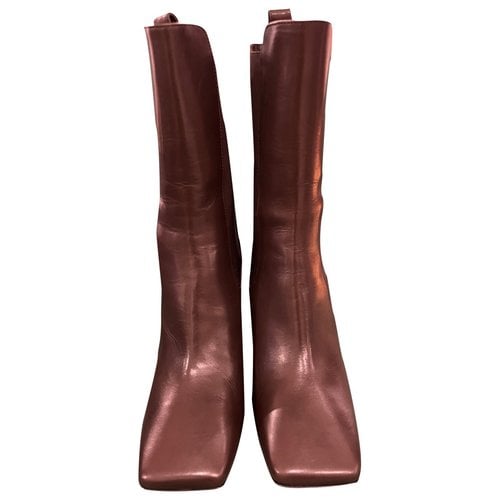 Pre-owned Attico Leather Ankle Boots In Brown
