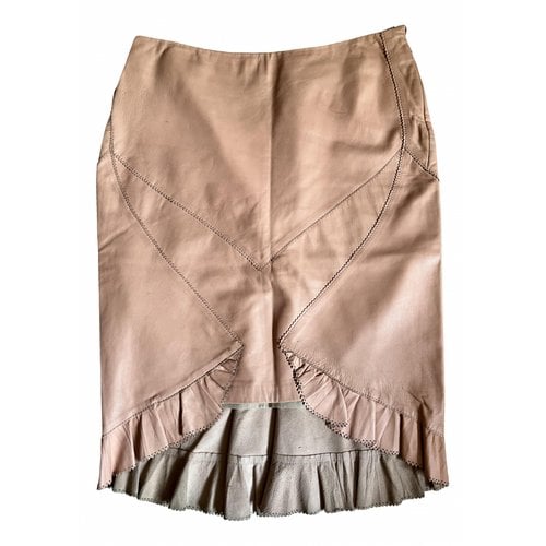 Pre-owned Roberto Cavalli Leather Mid-length Skirt In Beige