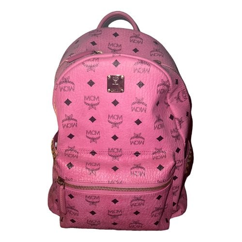 Pre-owned Mcm Stark Leather Backpack In Pink