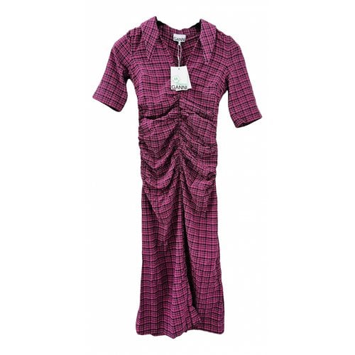 Pre-owned Ganni Mid-length Dress In Burgundy