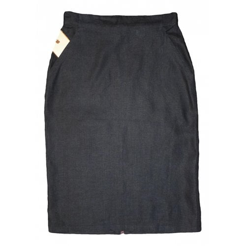 Pre-owned Versace Linen Mid-length Skirt In Navy