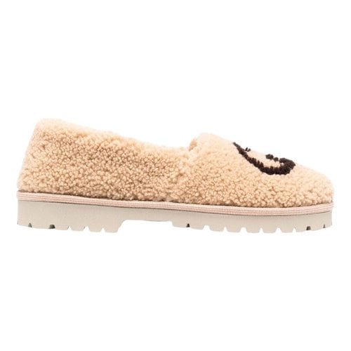 Pre-owned Gucci Faux Fur Flats In Beige